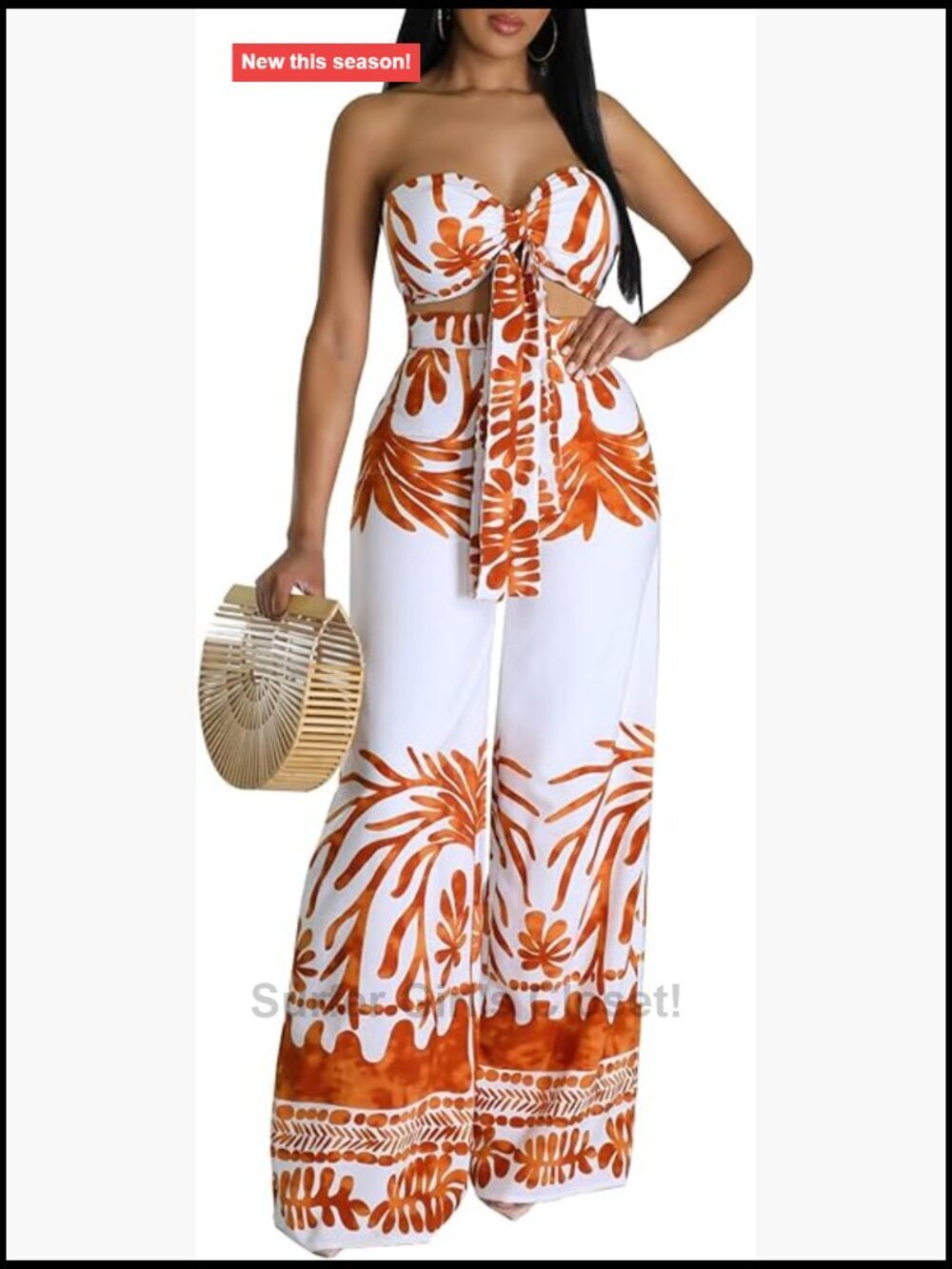 Two Piece Sets for Women Off Shoulder Tube Top Long Straight Pants Vacation